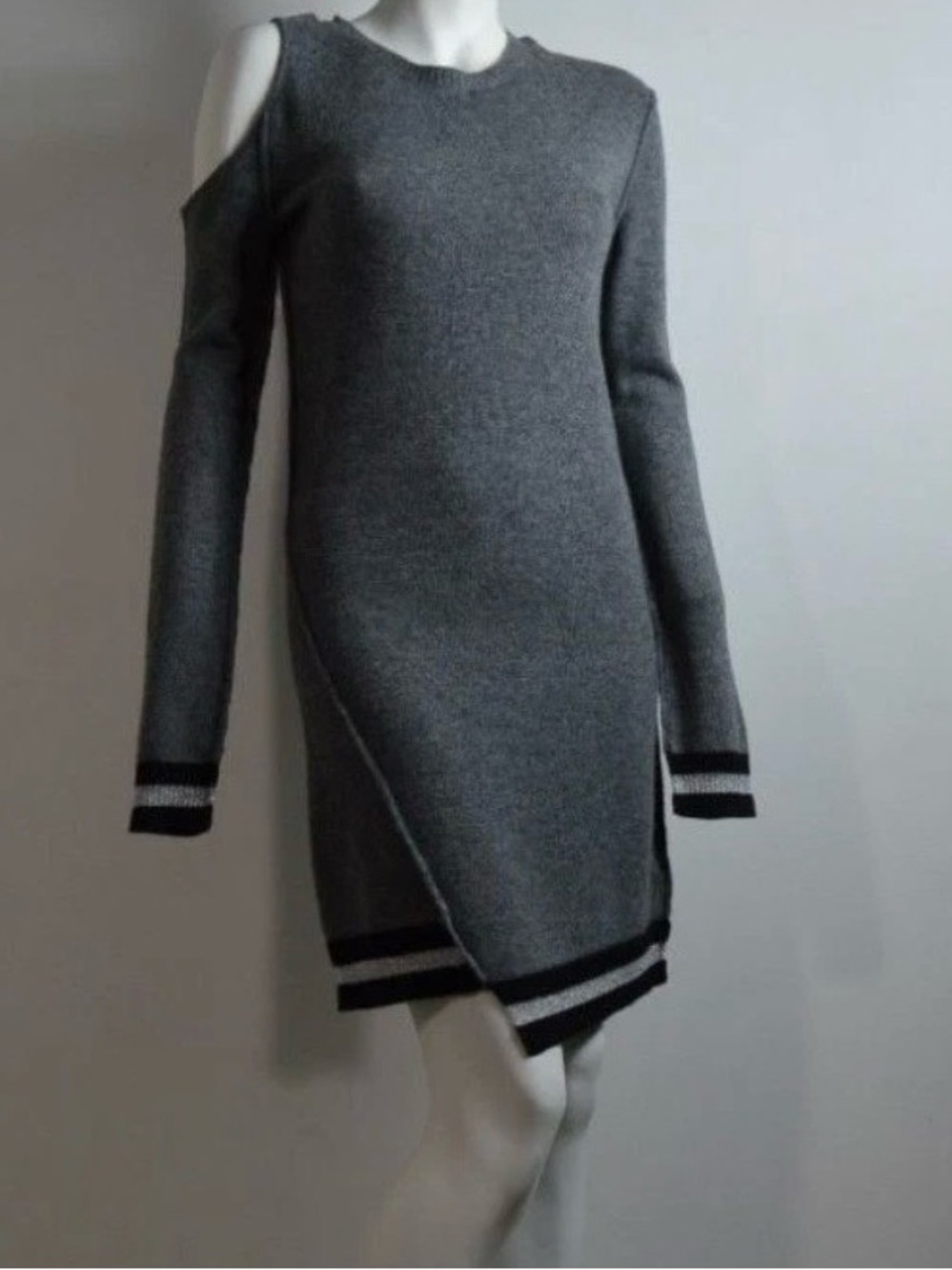 Pam & Gela Charcoal Gray Asymmetrical Cold-Shoulder Sweater Dress Size M